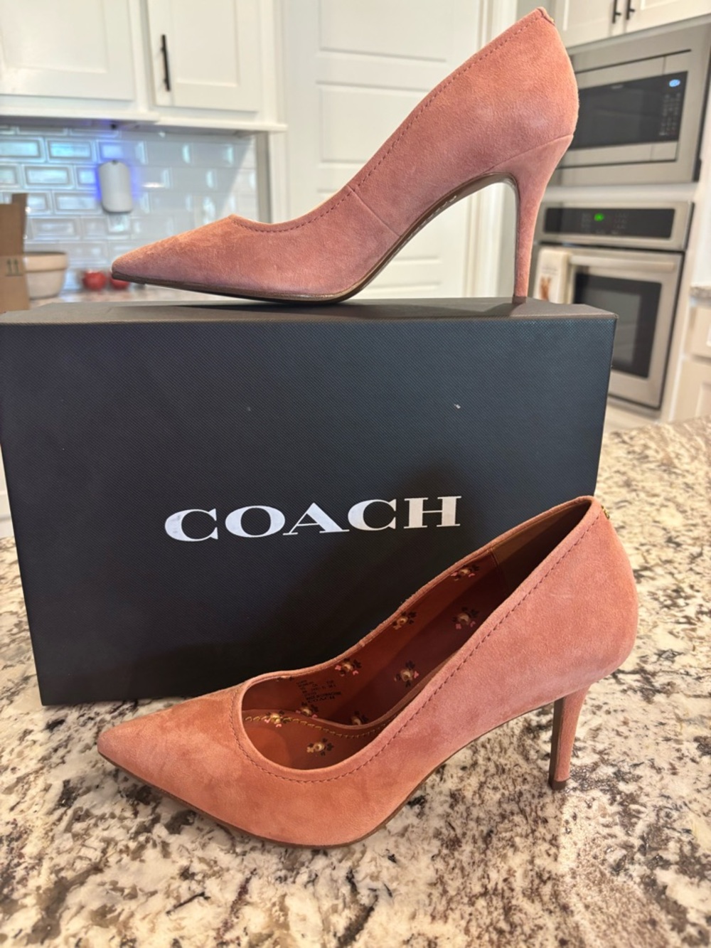 COACH Suede Pointed-Toe Pump in Dusty Rose Suede